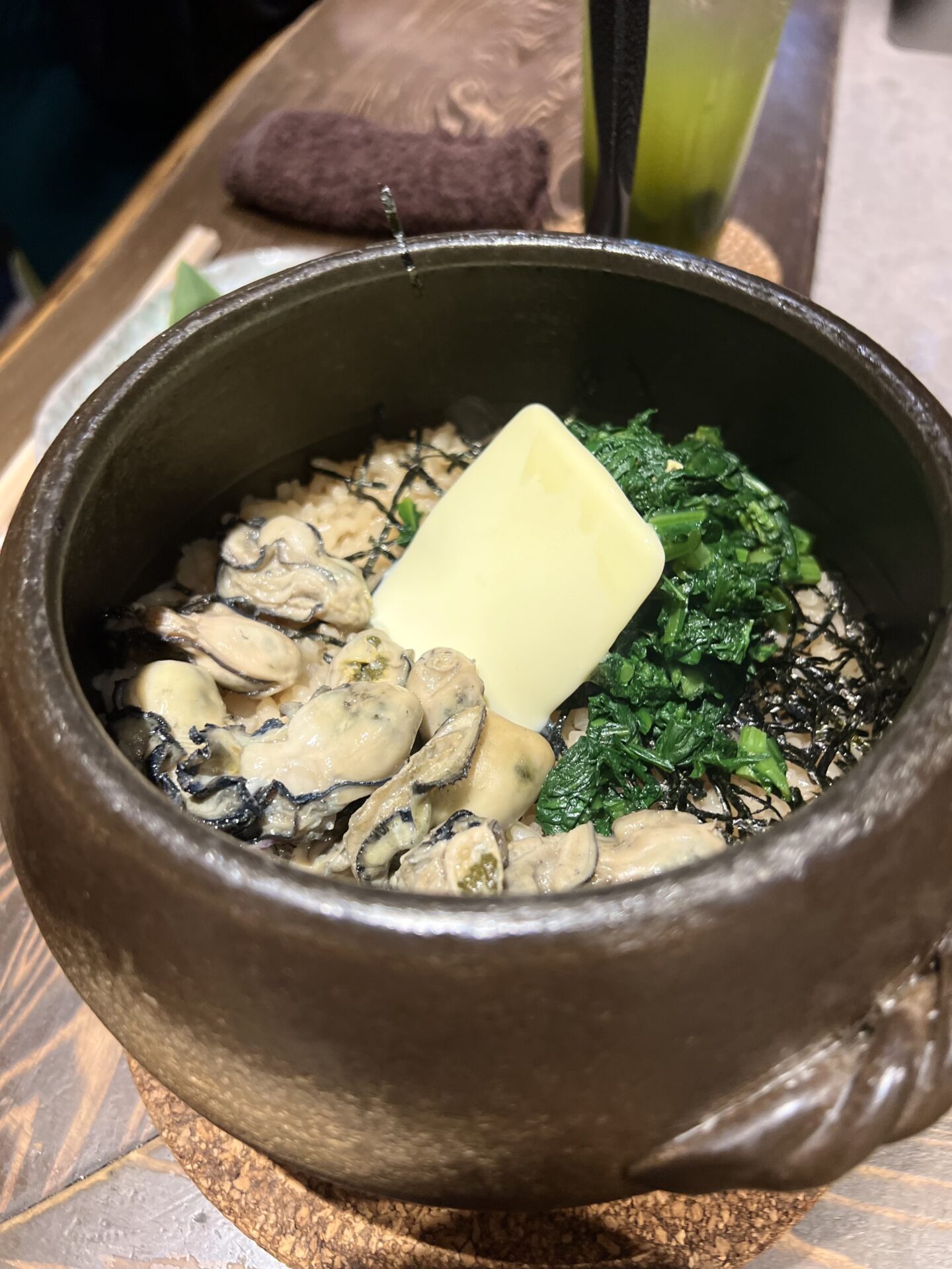 囲炉裏とおばんざい一〇一 いちまるいち 池尻大橋 牡蠣と菜の花の土鍋ごはん バター