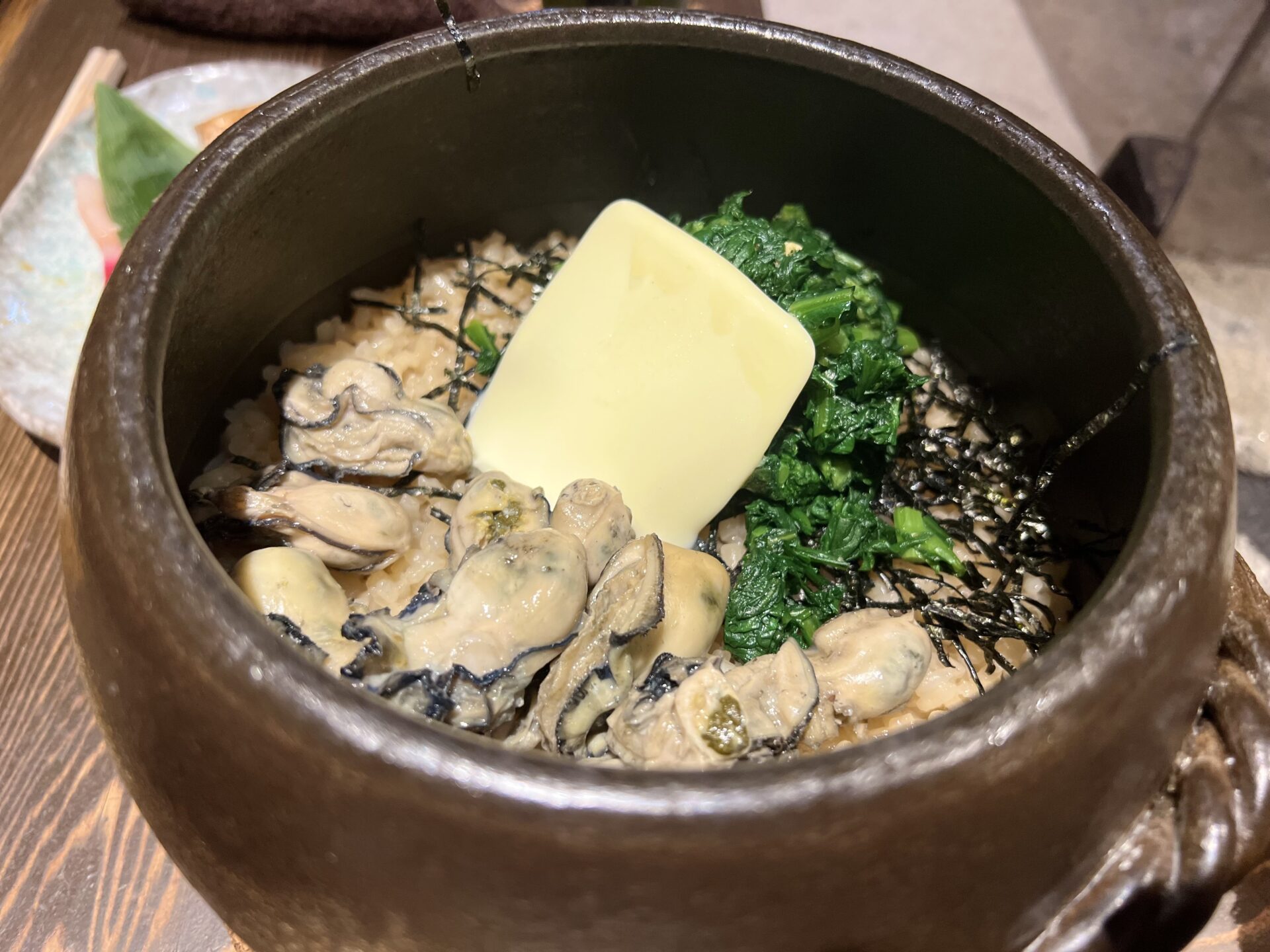囲炉裏とおばんざい一〇一 いちまるいち 池尻大橋 季節の土鍋ごはん 牡蠣 菜の花 海苔