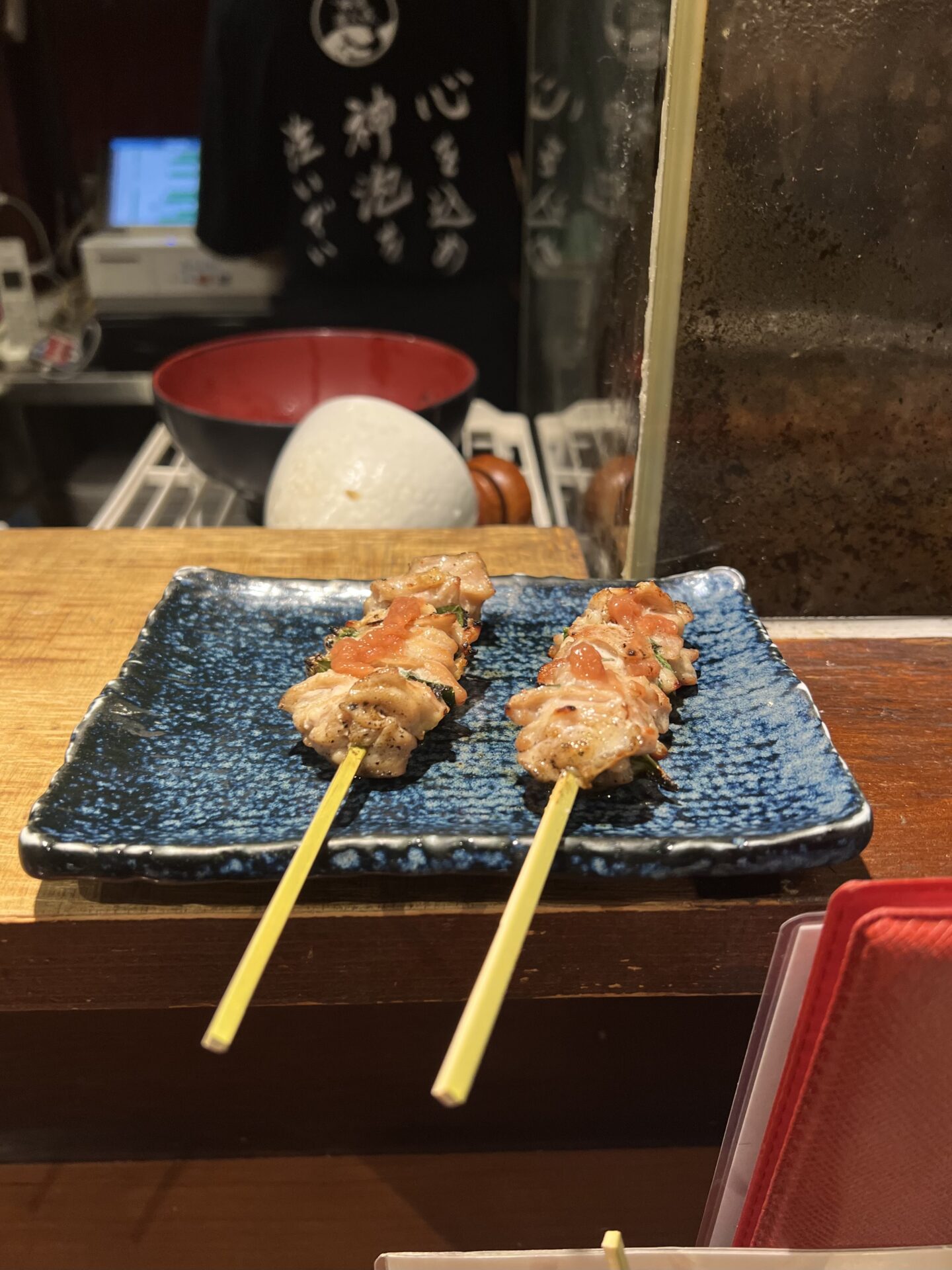 明太子をのせた焼き鳥